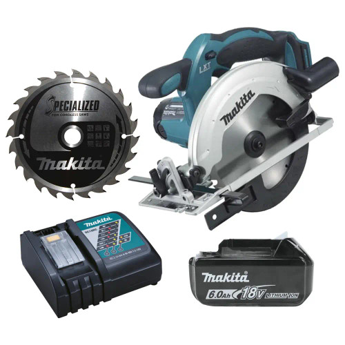Makita DSS611Z 18V LXT 165mm Circular Saw , 1x 6.0Ah Battery, Charger & 165mm x 20mm 24T Wood Blade image