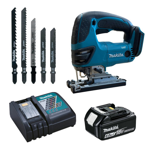 Makita DJV180ZX 18V LXT Jigsaw, 1x 6.0Ah Battery, Charger & 11 Piece Blade Set image
