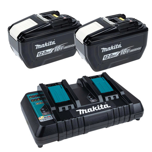 Makita 2x BL18120 12.0Ah 18V Li-Ion Batteries & DC18RD 18V Dual Port Battery Charger image