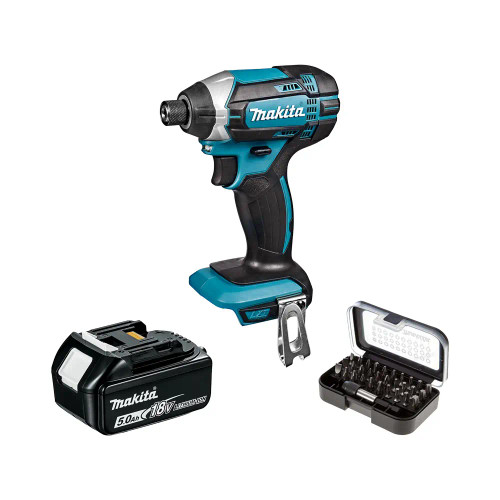 Makita DTD152Z 18V LXT Impact Driver - Body, 1x 5.0Ah Battery & 31 Piece Screwdriver Bit Set image
