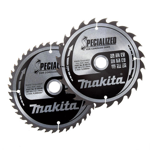 Makita 2 Piece 165mm x 20mm 24T/40T Specialized Wood Saw Blade Set image