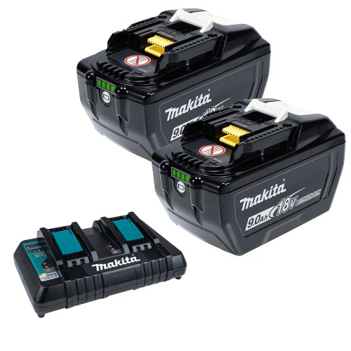 Makita 2x BL1890 9.0Ah 18V Li-Ion Batteries & DC18RD 18V Dual Port Battery Charger image