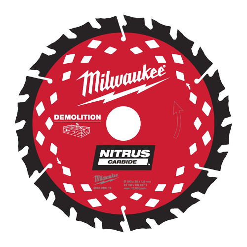 Milwaukee 4932499376 190mm x 30mm 24T NITRUS CARBIDE CSB for Jobsite Demolition image