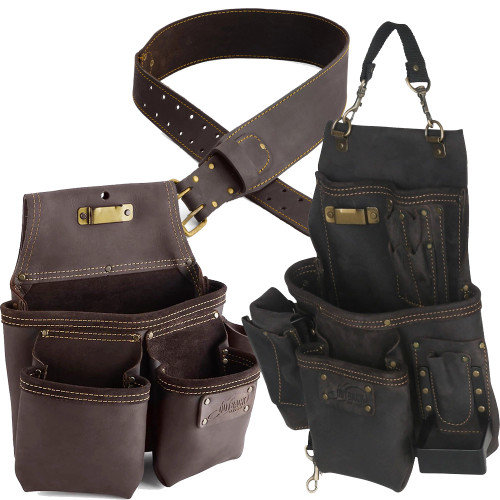 OX Pro 3.0'' Oil Tanned Leather Tool Belt, Framer's Leather Tool Pouch & 14 Pocket Pouch with Air Gun Holder image