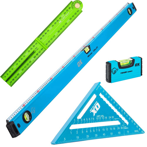 OX Pro Green Tuff Rule, 180mm Aluminium Rafter Square & Level with Steel Rule 1200mm/48" image