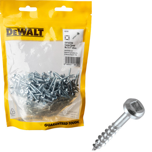 Dewalt No.7ga x 1'' (25mm) Square Flange Pocket Hole Screw Coarse Thread - Pack of 250 image