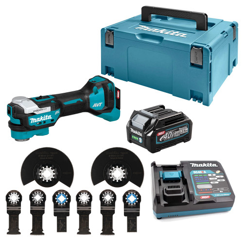 Makita TM001GZ 40V XGT Brushless Multi Tool, 1x 2.5Ah Battery, Charger, 8 Piece Blades Set & MAKPAC Case image