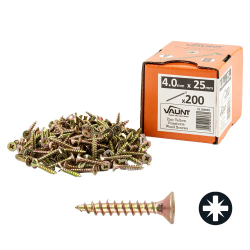 Vaunt 4.0 x 25mm Woodscrew Zinc Yellow Passivated - Box of 200 image