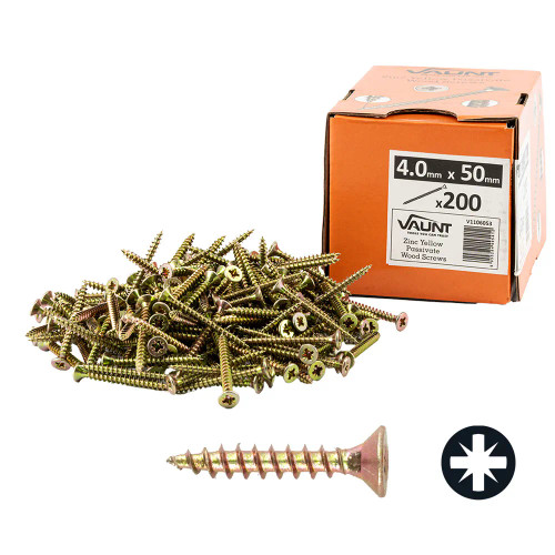 Vaunt 4.0 x 50mm Woodscrew Zinc Yellow Passivated - Box of 200 image