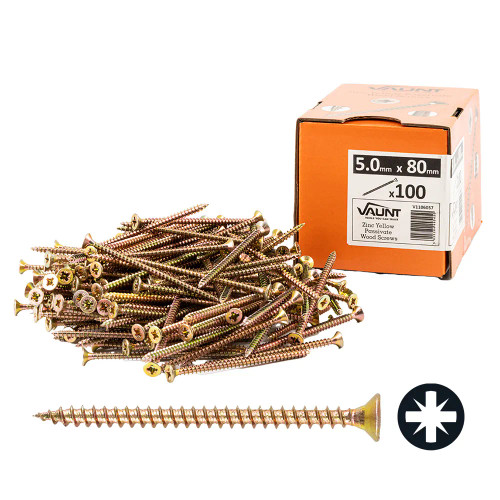Vaunt 5.0 x 80mm Woodscrew Zinc Yellow Passivated - Box of 100 image