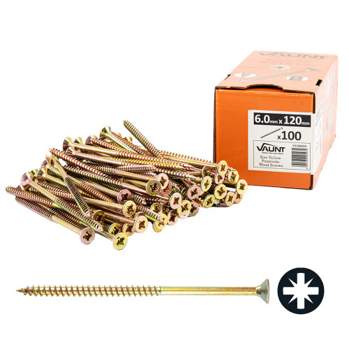 Vaunt 6.0 x 120mm Woodscrew Zinc Yellow Passivated - Box of 100 image