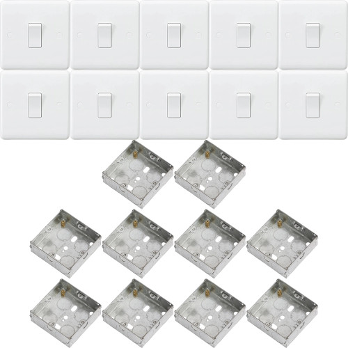 Knightsbridge 1G 25mm Galvanised Steel Box CU2000 10AX 1G 2-way Switch Set - Pack of 10 image