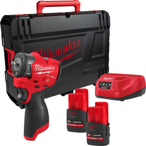 Milwaukee M12 FSCIWF38-252X 18V FUEL Brushless 3/8'' Impact Wrench, 2x 2.5Ah Hight Output Batteries, Charger & Case image