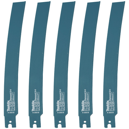 Makita E-26618 280mm Diamond Grit Curved Reciprocating Saw Blades for Cement/Mortar Lined Pipe - Pack of 5 image