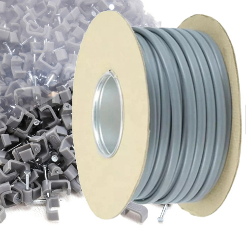 Jaylow 6242Y Twin & Earth 1.0mm x 100m & 200x Unicrimp QFC4 Grey Cable Clips image