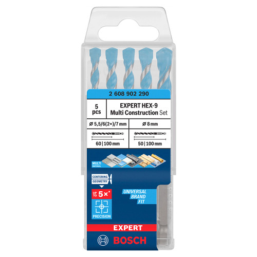 Bosch EXPERT 5 Piece Multi Construction HEX-9 Drill Bit Set image