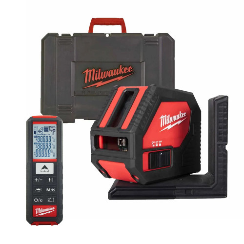 Milwaukee CLL-C Green Cross Line Laser with Case &  LDM 50 50m Laser Distance Meter image