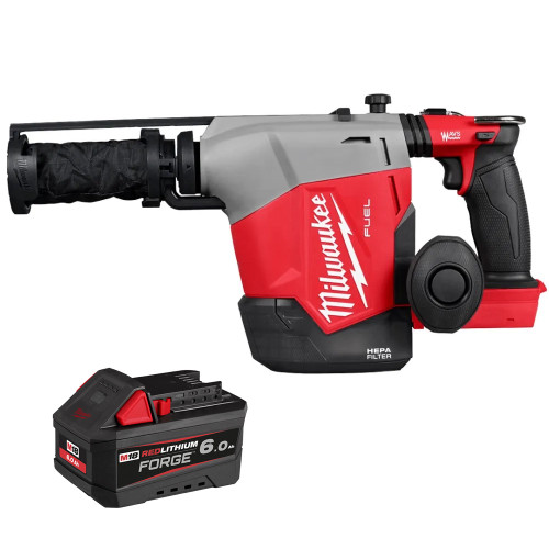 Milwaukee M18 FHAFOH16-0X 18V FUEL Brushless 16mm Overhead SDS+ Drill with Built In Dust Extraction - Body, 1x 6.0Ah FORGE Battery & Case image