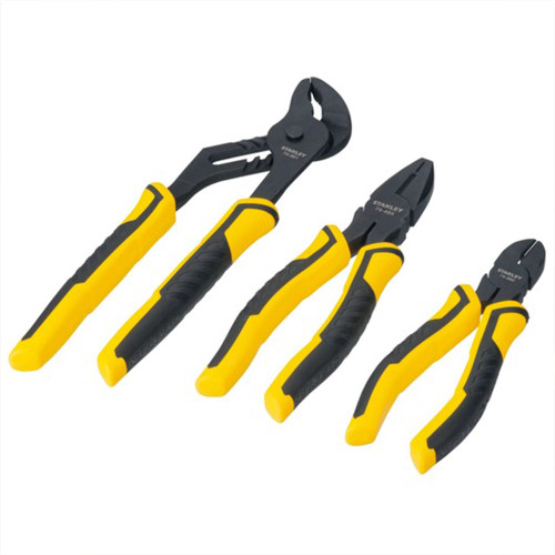 Stanley Control Grip Plier Triple Pack 250mm Groove Joint, 180mm Combination Pliers, 150mm Diagonal image