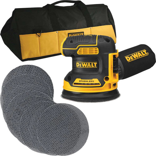 Dewalt DCW210N 18V XR Brushless 125mm Random Orbital Sander With 10x Sanding Sheets & Bag image