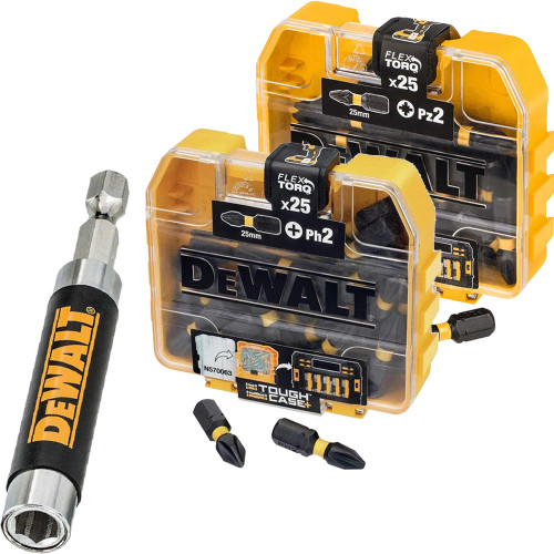 Dewalt 51 Piece PH2 & PZ2 25mm Impact Torsion Screwdriver Bit Set & 80mm Magnetic Bit Holder image