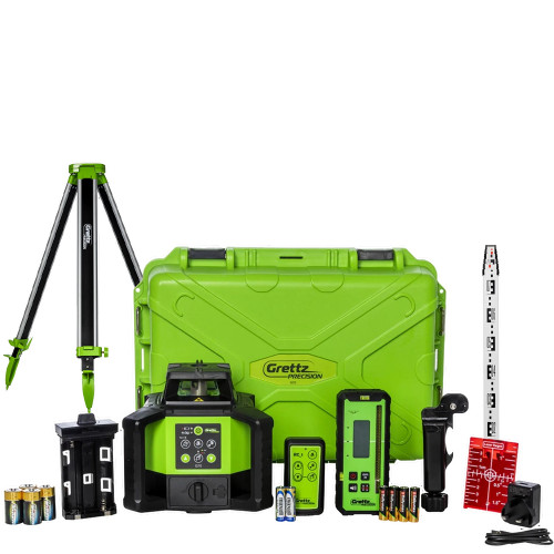 Grettz G70 Red Beam Dual Grade Rotary Laser Kit With Tripod, Staff and Receiver image