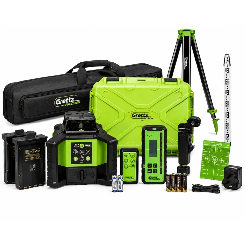 Grettz G80 Green Beam Dual Grade Rotary Laser Kit With Tripod, Staff and Receiver image