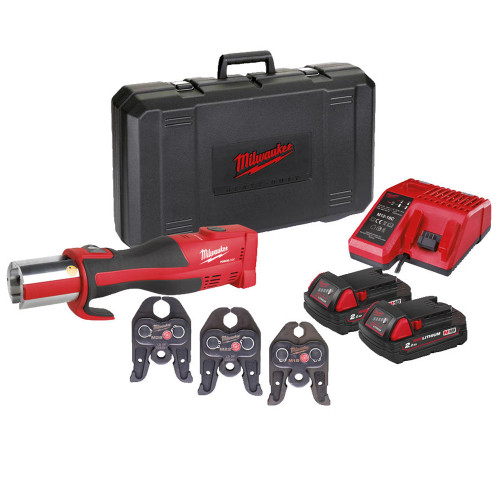 Milwaukee M18 BLHPT-202C M-SET 18V FORCE LOGIC Brushless Press Tool, 2x 2.0Ah Batteries, Charger, 3x M-Profile Press Jaws & Case image