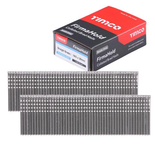 FirmaHold 16G x 25mm Straight Stainless Steel Collated Brad Nails - Pack of 2000 image