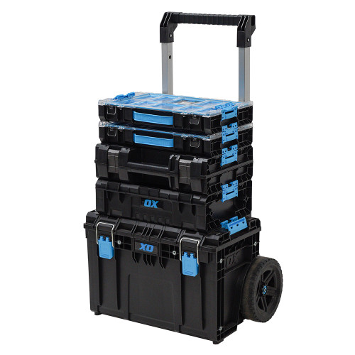 OX ToolTrek 5 Piece Modular Tool Storage Kit with Cart Base, 2x Organiser 100, Crate & Tool Case image