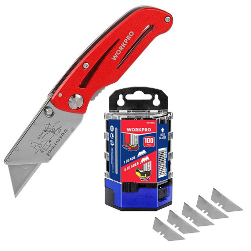 WORKPRO WP211003 Aluminium Quick Change Folding Utility Knife With 100x Blades image