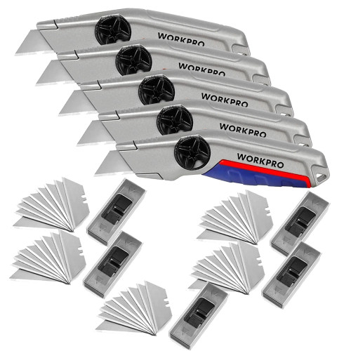 WORKPRO WP213013 Fixed Blade Utility Knife - Pack of 5 with 25x Spare Blades image