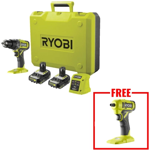 Ryobi RPD18-2C20B 18V ONE+ Combi Drill, 2x 2.0Ah Batteries, Charger & Case image