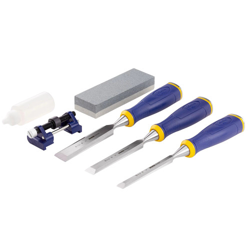 Irwin MS500 Soft Touch Bevel Edge Chisels & Sharpening Set image