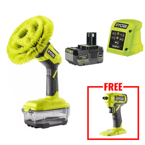 Ryobi R18CPS-0 18V ONE+ Compact Power Scrubber, 1x 4.0Ah Battery & Charger image