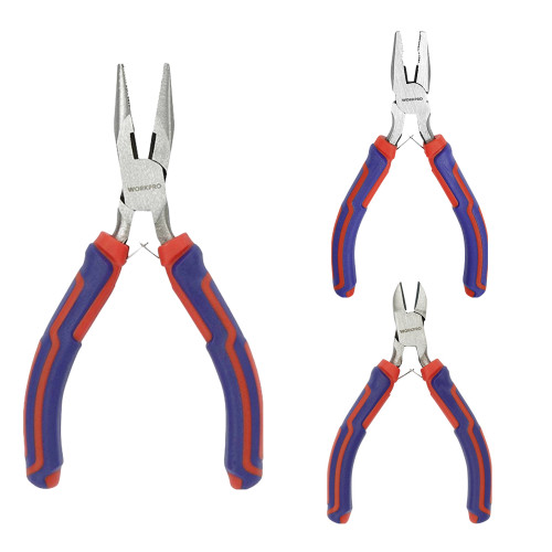 WORKPRO 3 Piece 110mm Mini CR-V Steel Pliers Set image