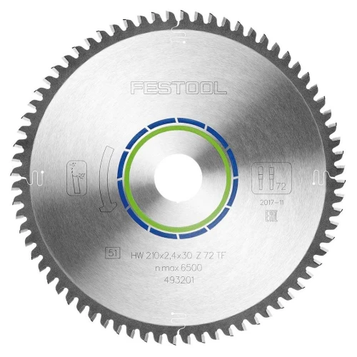 Festool 493201 210mm x 30mm 72T Aluminium & Plastics Saw Blade image