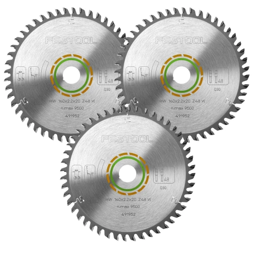 Festool 491952 160mm x 20mm 48T Wood Saw Blade - Pack of 3 image