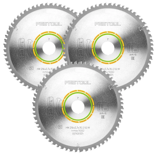 Festool 500125 216mm x 30mm 60T Fine Wood Saw Blade - Pack of 3 image