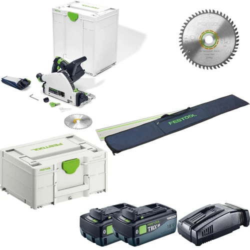 Festool TSC 55 KEB-Basic 36V (Twin 18V) Brushless Plunge Saw, 2x 8.0Ah Tabless Batteries, Charger, 1.4m Guide Rail & Guide Rail Bag image