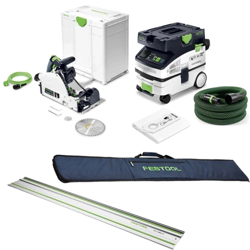 Festool TSV 60 K Electric Brushless Plunge Cut Saw With Scoring Function, M-Class Dust Extractor, 1.4m Guide Rail & Guide Rail Bag image