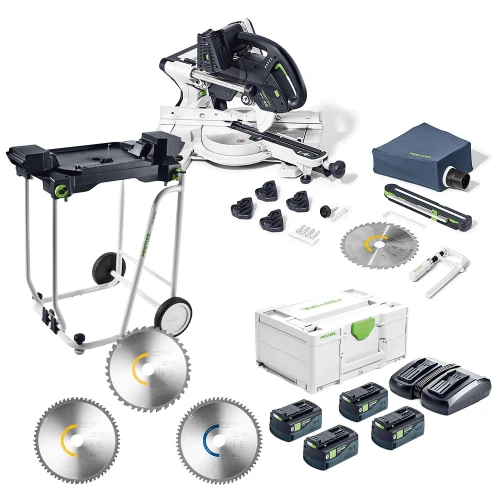 Festool KAPEX KSC 60 36V (Twin 18V) Brushless Sliding Compound Mitre Saw, 4x High Power 8.0Ah Batteries, Charger, Case, 3 Piece Blade Set & Underframe Chassis image