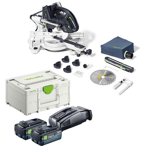 Festool KAPEX KSC 60 36V (Twin 18V) Brushless Sliding Compound Mitre Saw, 2x Tabless 8.0Ah Batteries, Charger & Case image