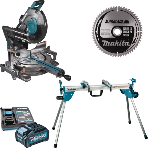 Makita LS003GZ01 40V XGT Brushless 305mm Slide Compound Mitre Saw, 4.0Ah Battery, Fast Charger, Mitre Saw Stand & 60T Blade image
