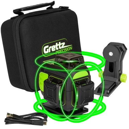 Grettz G4D 4D Multi-Line Green Beam Laser Level with Case & Bracket image