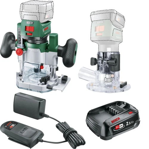 Bosch Green AdvancedTrim Brushless Router Combi Set With Plunge Base, 2.5Ah Battery & Charger image
