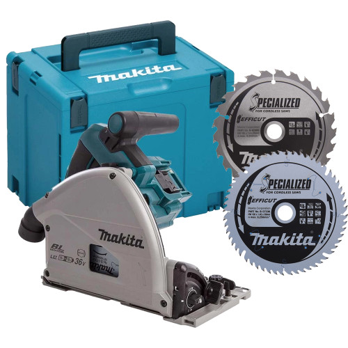 Makita DSP600ZJ 36V (Twin 18V) LXT Brushless Plunge Saw - Body, MAKPAC Case & 2x Saw Blades image