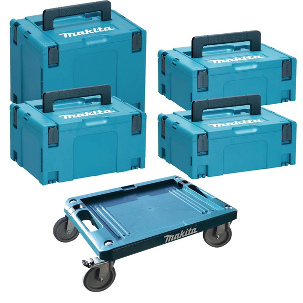 Makita MAKPAC Piece Case Set with P-83886 Wheeled Trolley Base 