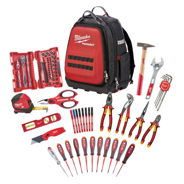 Milwaukee 76 Piece Electrician Hand Tool Set with PACKOUT Backpack