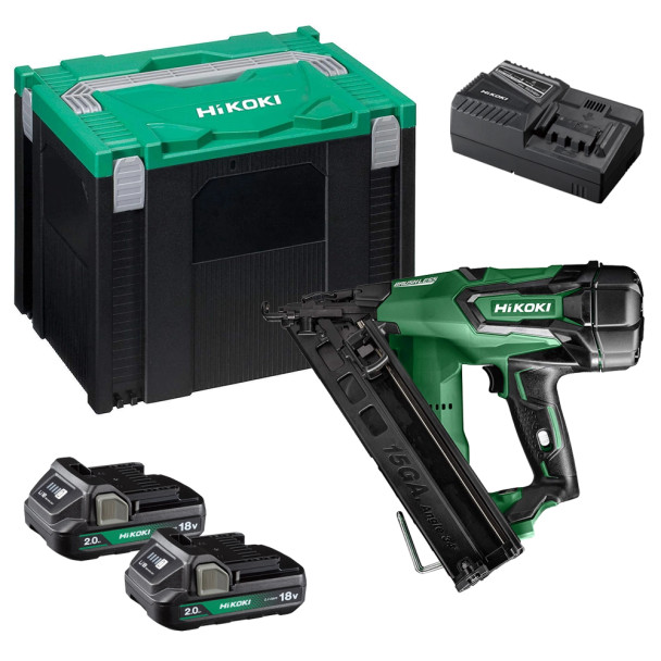 Hikoki NT1865DMAJYZ 18V Angled Second Fix Brad Nail Gun, 2x 2.0Ah